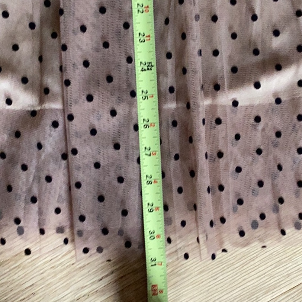 NEW taupe gathered skirt with black flocked polka dots.  Elastisized waist. - Picture 5 of 6